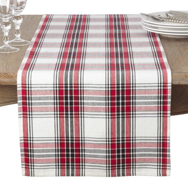 Saro Lifestyle SARO  16 x 72 in. Rectangle Classic Plaid Pattern Cotton Table Runner  Multi Color 8053.M1672B